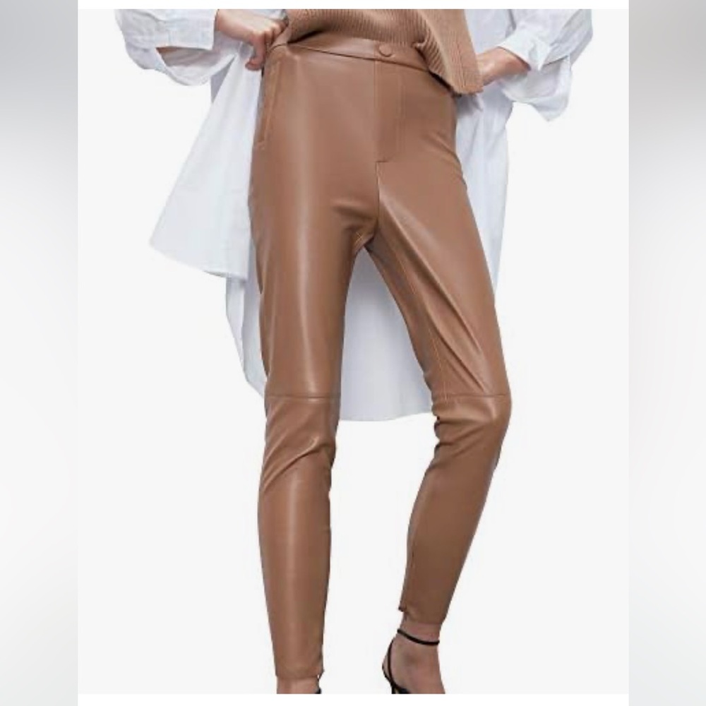 Zara Faux Leather High-Waist Skinny Pants - Brown size medium